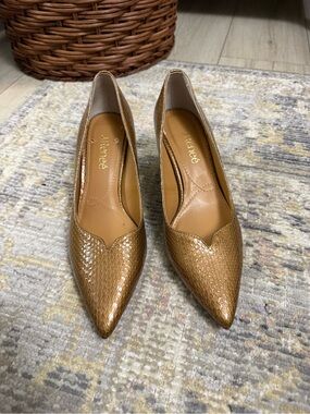 J.Renee Metallic Gold Snake-Embossed Pointed Pumps
